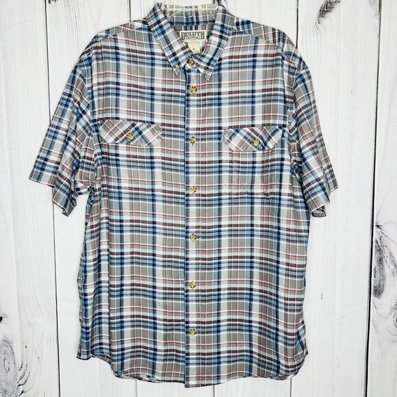 Duluth Trading Shirt Mens Size XL Blue Plaid Button Down Short Sleeve - Picture 1 of 9
